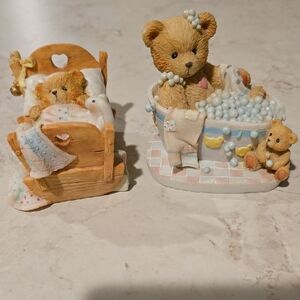 Cherished Teddies Figurines - Baby In Crib and Baby In Bathtub